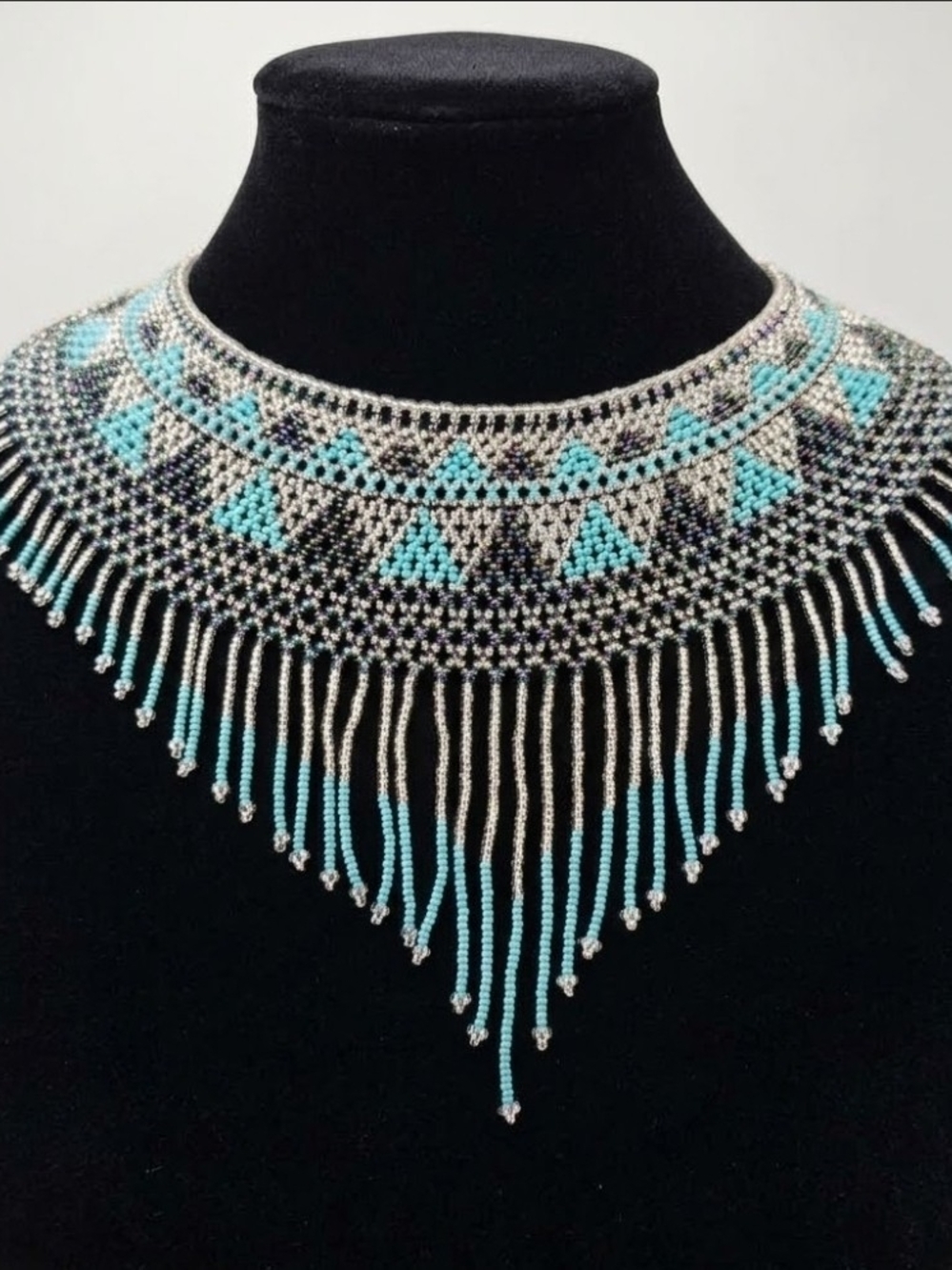 Handcrafted Native American Style Woven Beaded Collar Necklace Fringe Waterfall